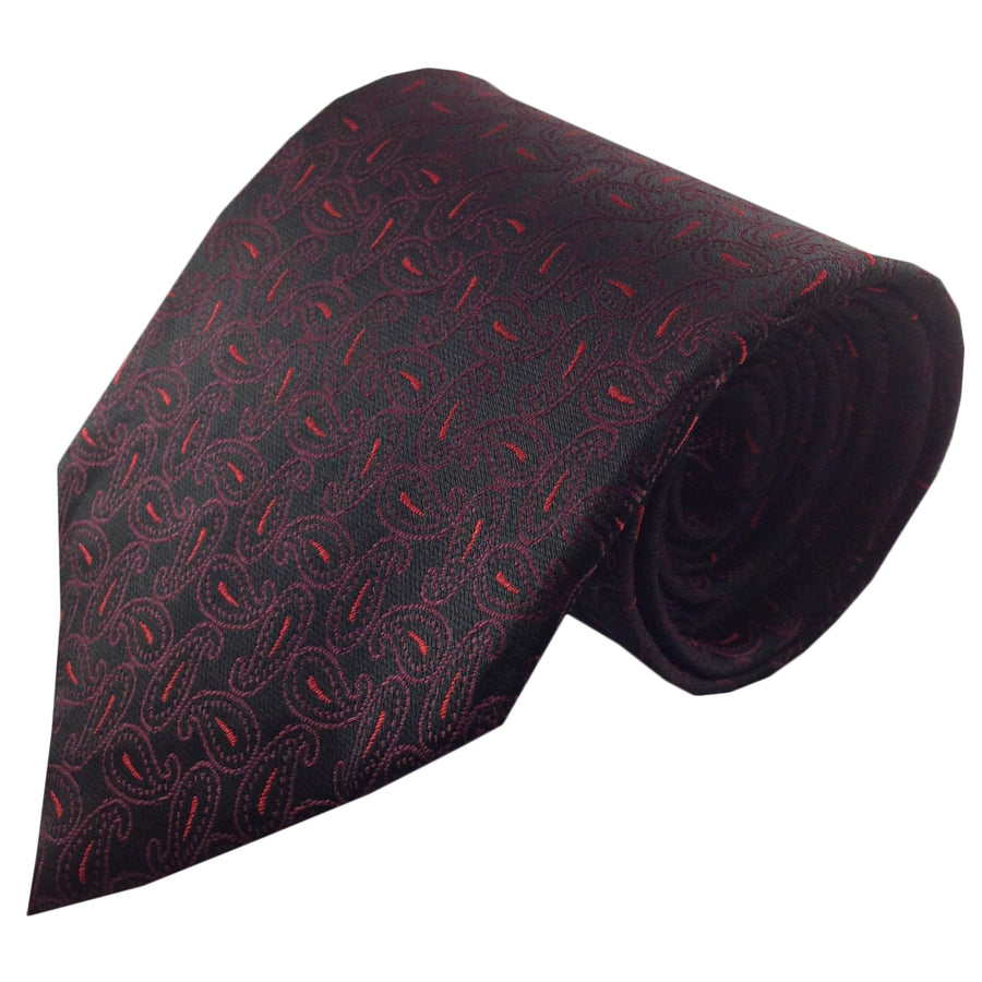 Mens Necktie Silk Tie Black Red Paisley Silk Tie Hand Made Executive Pro Design Birthday Christmas Valentines Gift Image 1