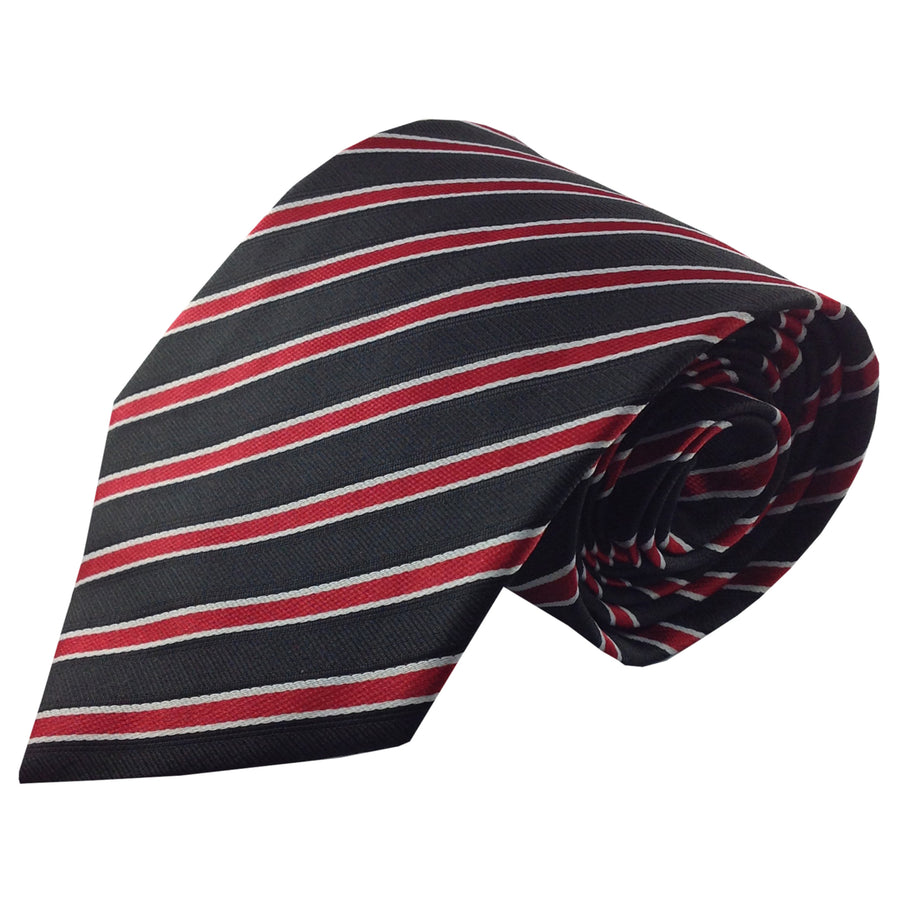 Mens Necktie Silk Tie Black Red White Stripe Silk Tie Hand Made Executive Pro Design Birthday Christmas Valentines Gift Image 1
