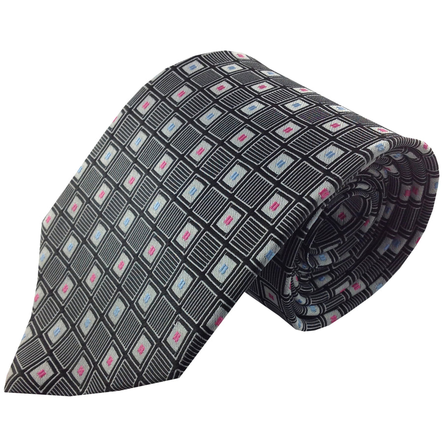 Mens Necktie Silk Tie Black White Pattern Silk Tie Hand Made Executive Pro Design Birthday Christmas Valentines Gift Image 1