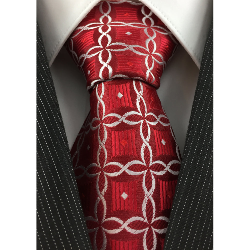 Mens Necktie Silk Tie Red White Silk Tie Hand Made Executive Pro Design Birthday Christmas Valentines Gift Wedding Ties Image 2