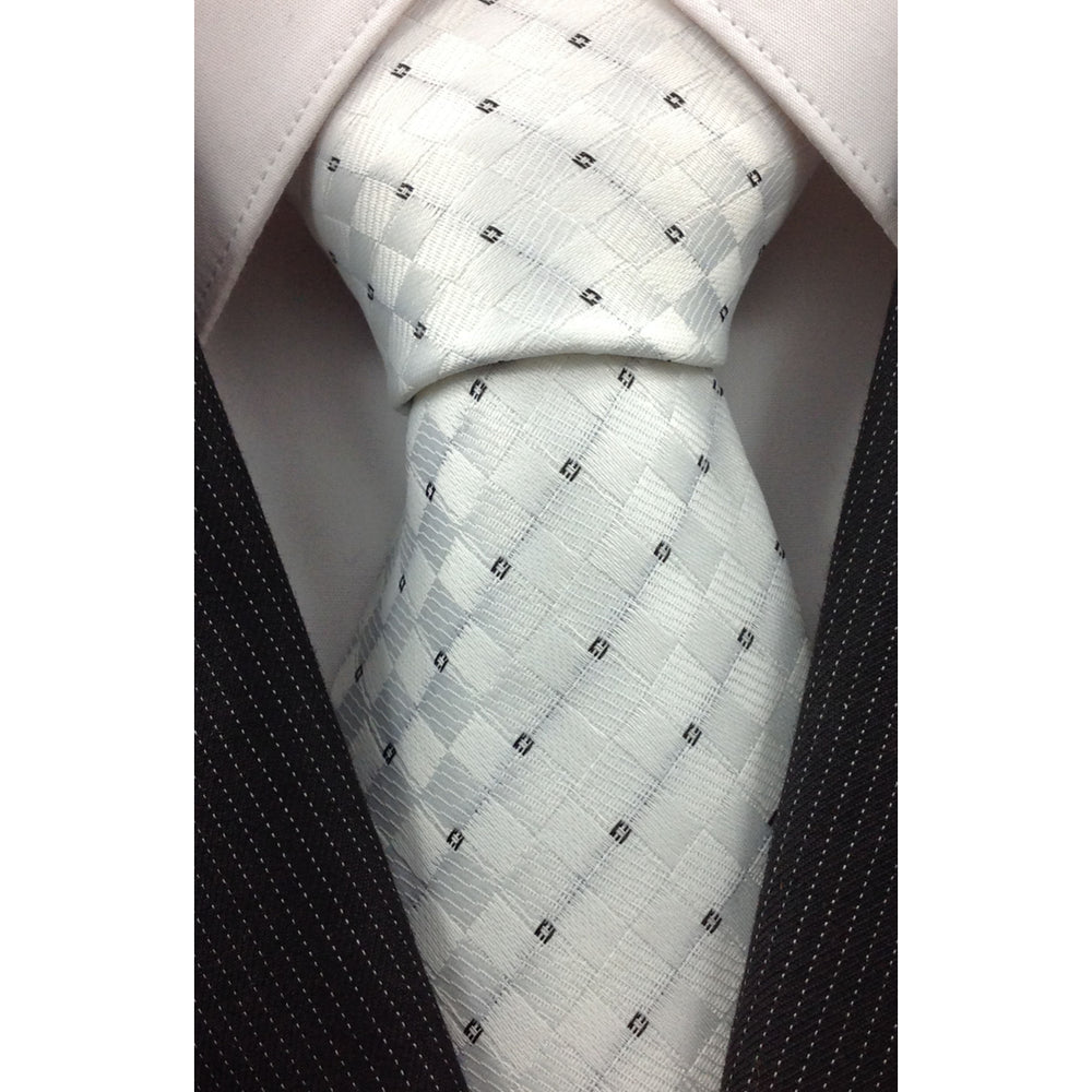 Mens Necktie Silk Tie White Black Checked Silk Tie Hand Made Executive Pro Design Birthday Christmas Valentines Gift Image 2