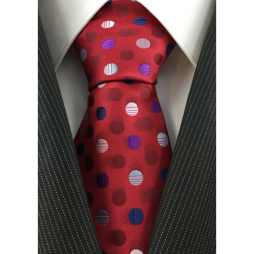 Mens Necktie Silk Tie Polka Dot Red Blue Purple Silk Tie Hand Made Executive Pro Design Birthday Christmas Valentines Image 2