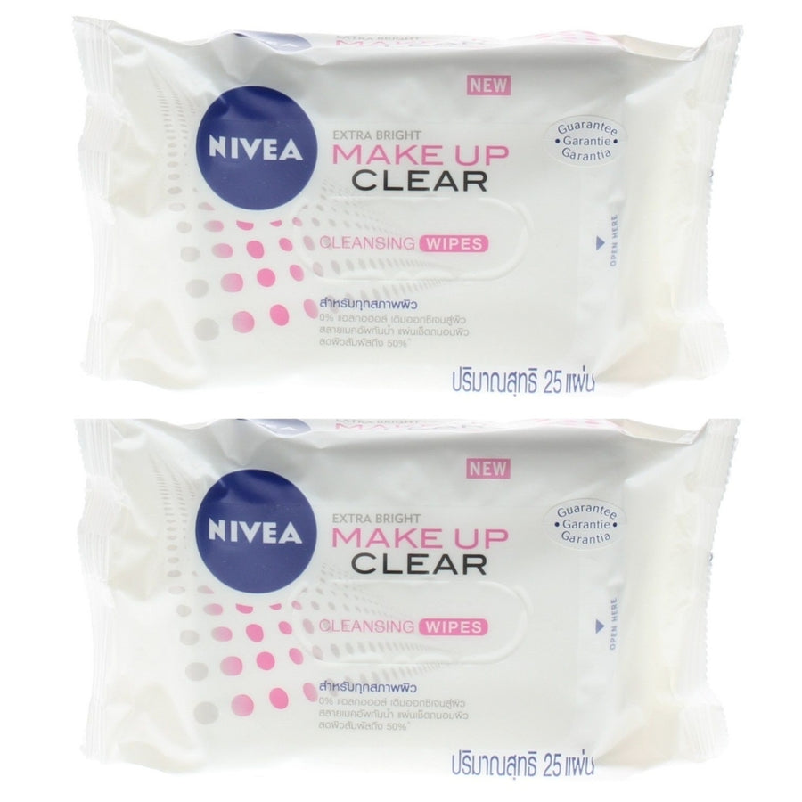 Nivea Make Up Clear Cleansing Wipes (2 packs of 25 Wipes- Total 50 Wipes) Image 1