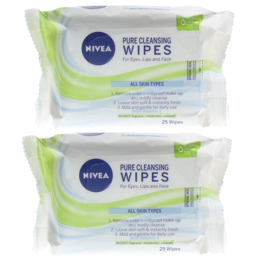 Nivea Pure Cleansing Face Wipes (2 packs of 25 Wipes- Total 50 Wipes) Image 1