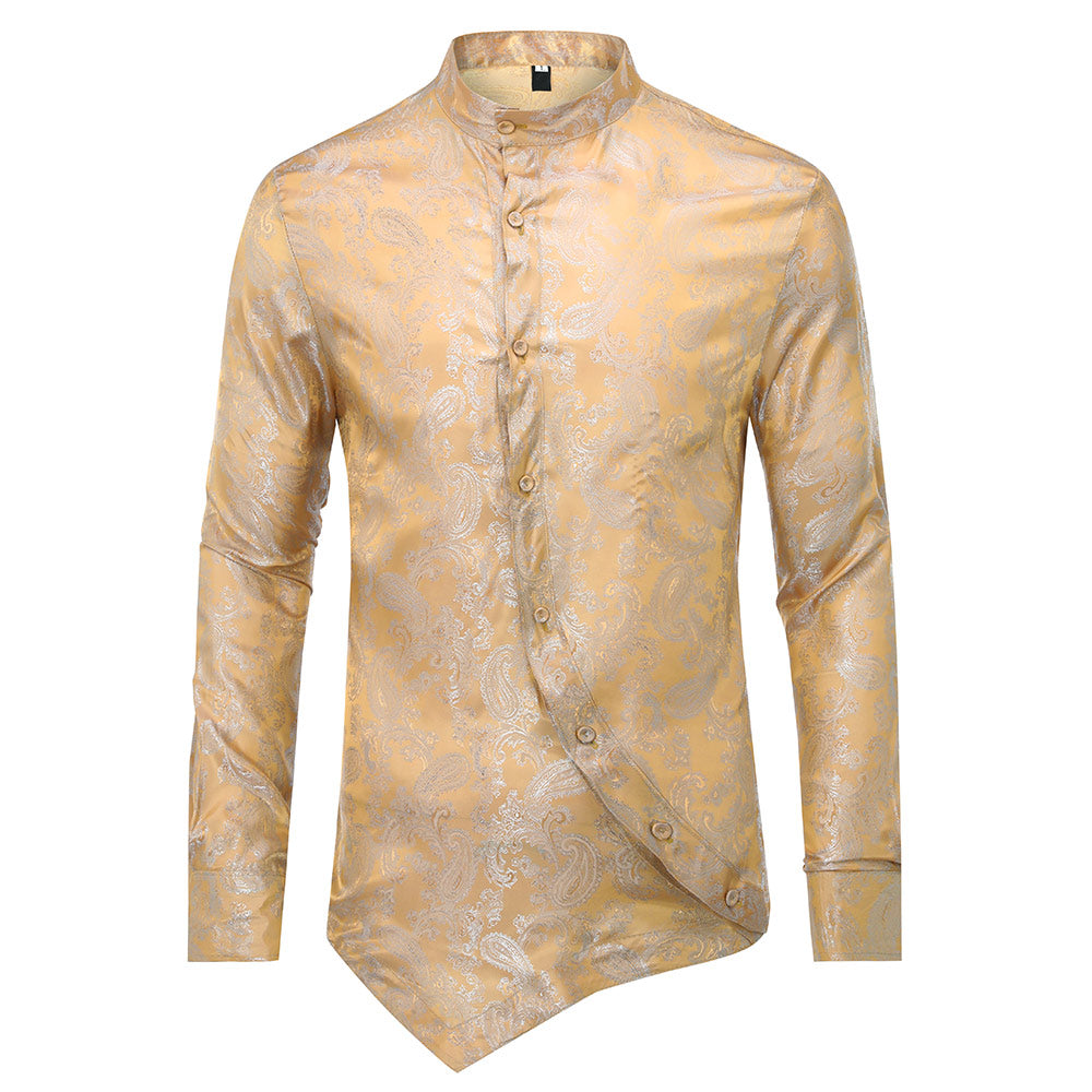 Euro Size Mens Casual Dress Shirts Steampunk Shirt Long Sleeve Slim Fit Floral Button Down Wing Collar Shirts Image 3