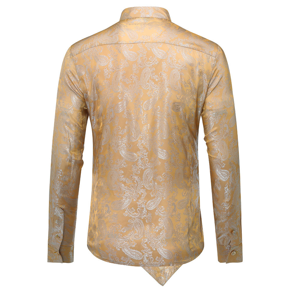 Euro Size Mens Casual Dress Shirts Steampunk Shirt Long Sleeve Slim Fit Floral Button Down Wing Collar Shirts Image 4