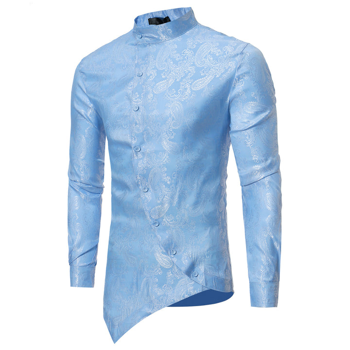 Euro Size Mens Casual Dress Shirts Steampunk Shirt Long Sleeve Slim Fit Floral Button Down Wing Collar Shirts Image 1