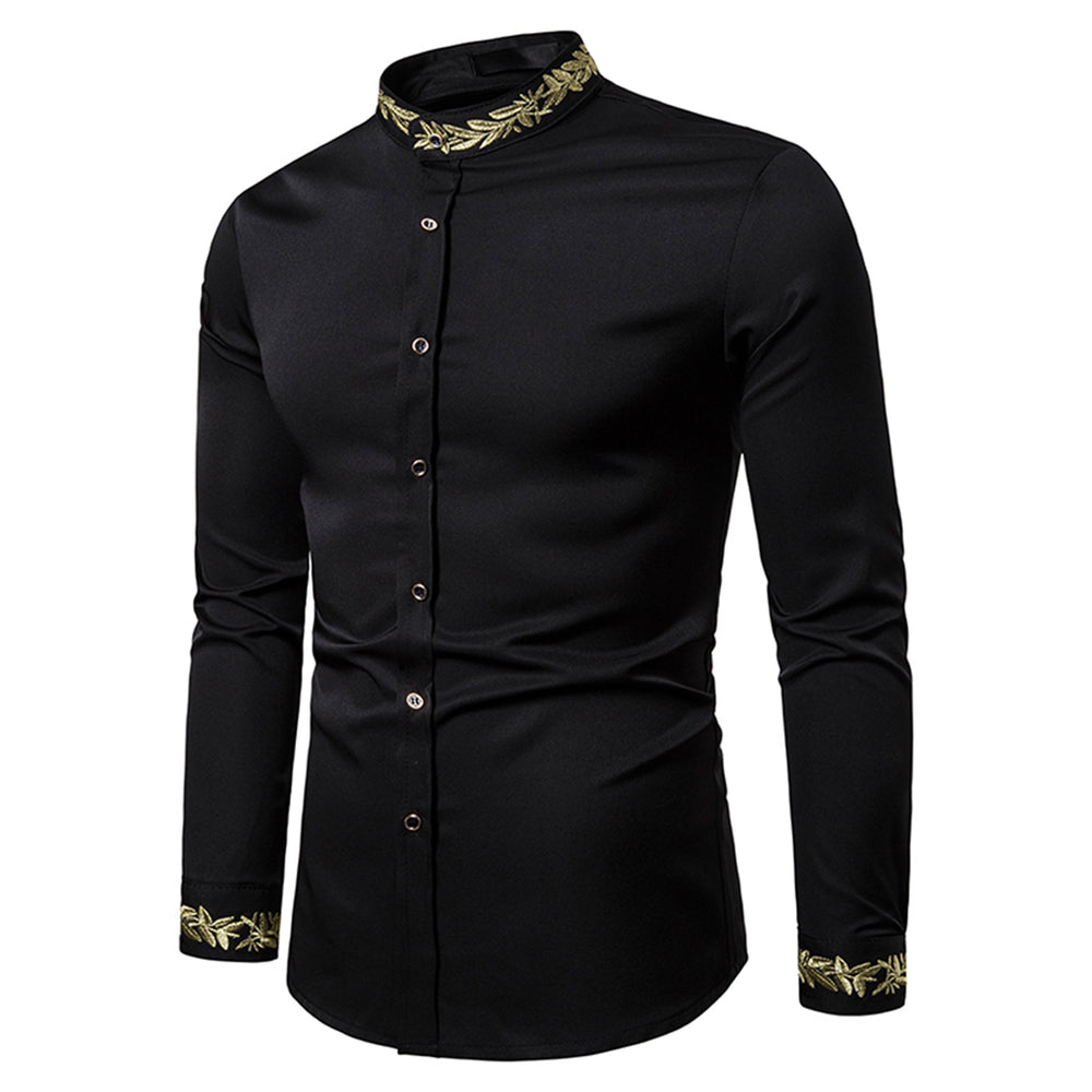Chemise Homme Spring Royal Court Style Solid Floral Embroidered Solid Dress Shirts Slim Fit Casual Long Sleeve Shirts Image 2
