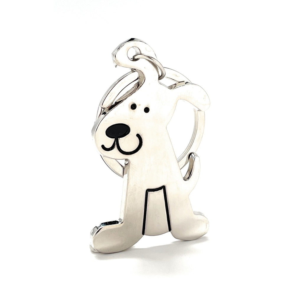 Dog Keychain Solid Silver with Black Enamel Charm Puppy Key Chain with Key Ring  Dog Gift Image 2