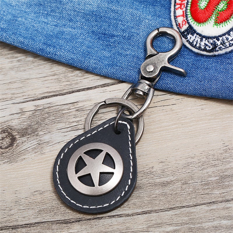 Texas Lone Star Keychain Law Enforcement Badge Key Chain State Police Lonestar State Keyring Black Leather Texas Ranger Image 2