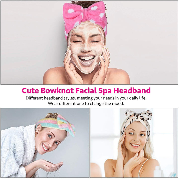 6 Pack Spa Headband Hair Wrap Facial Shower Bath Fleece Bowknot Striped Hair Band Image 4