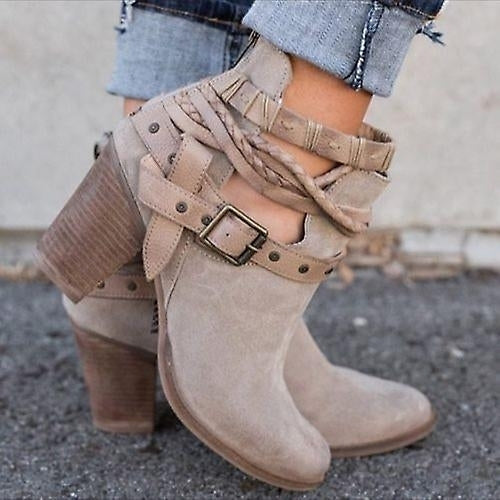 Women High Heels Boots Buckle Strap Ankle Shoes Winter Autumn Casual Chunky Heels Boots Image 2