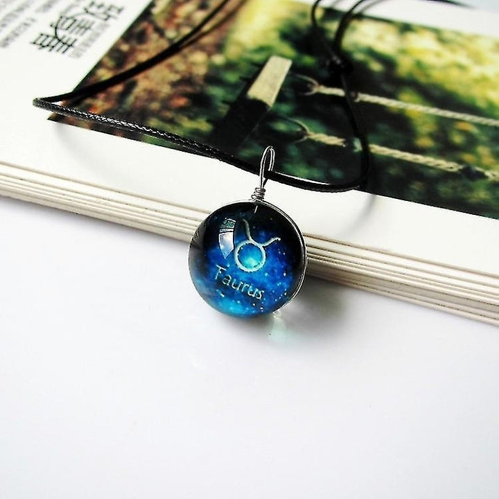12 Zodiac Sign Luminous Glass Ball Pendant Constellations Necklace Glows In The Dark Image 3