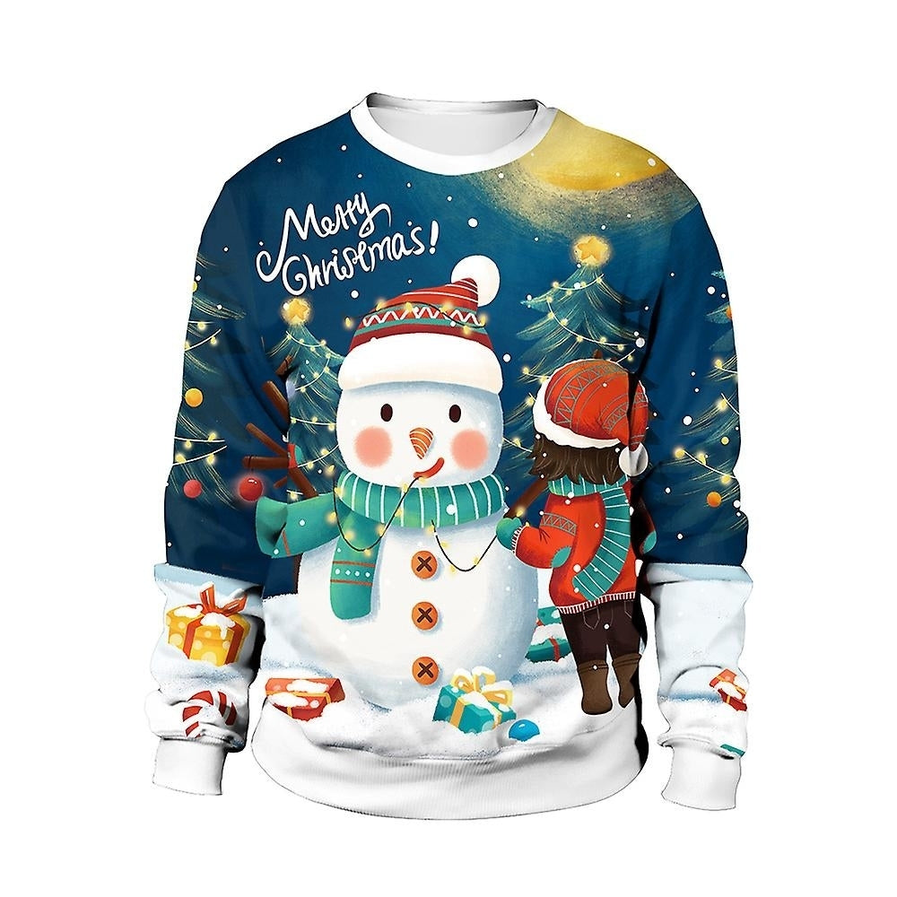 Christmas Sweater Winter Autumn Crew Neck Tops Sweatshirt With Reindeer Santa Printed Image 1