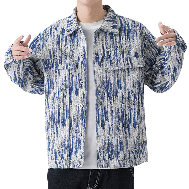 Men Casual Jacket Outdoor Spring Autumn Stylish Scratch-print Lapel Loose Coat Outerwear Image 4