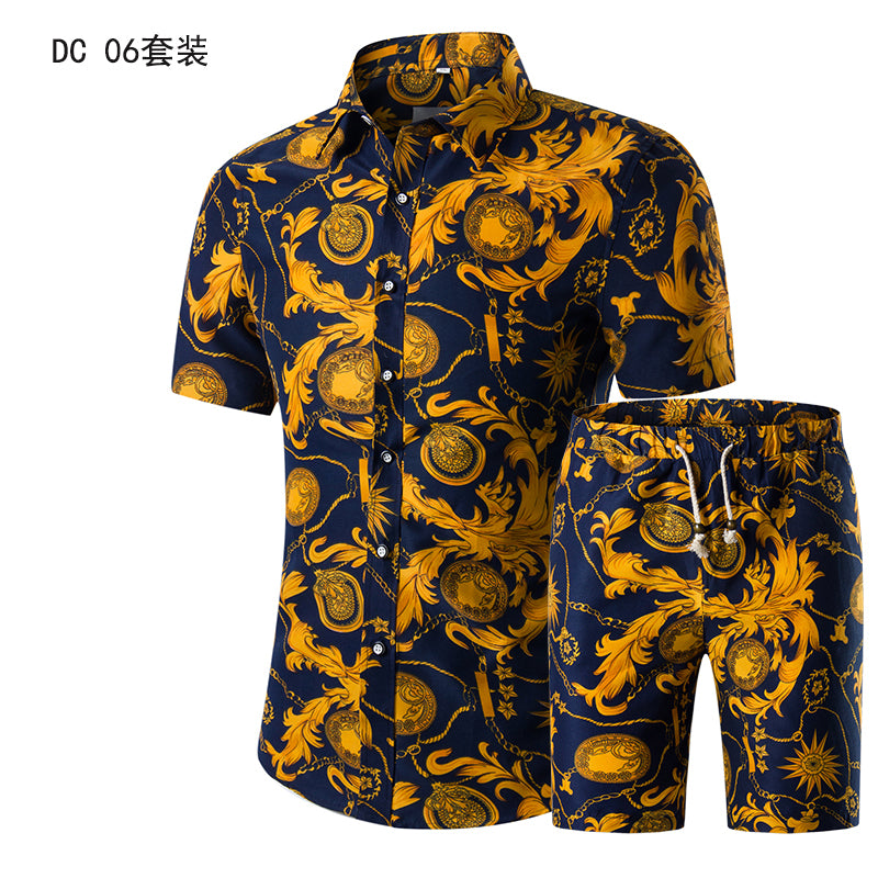 Men 2 Piece Print Tracksuit Summer Casual Outfit Hawaiian Short Sleeve Beach Shirts And Shorts Set Image 2