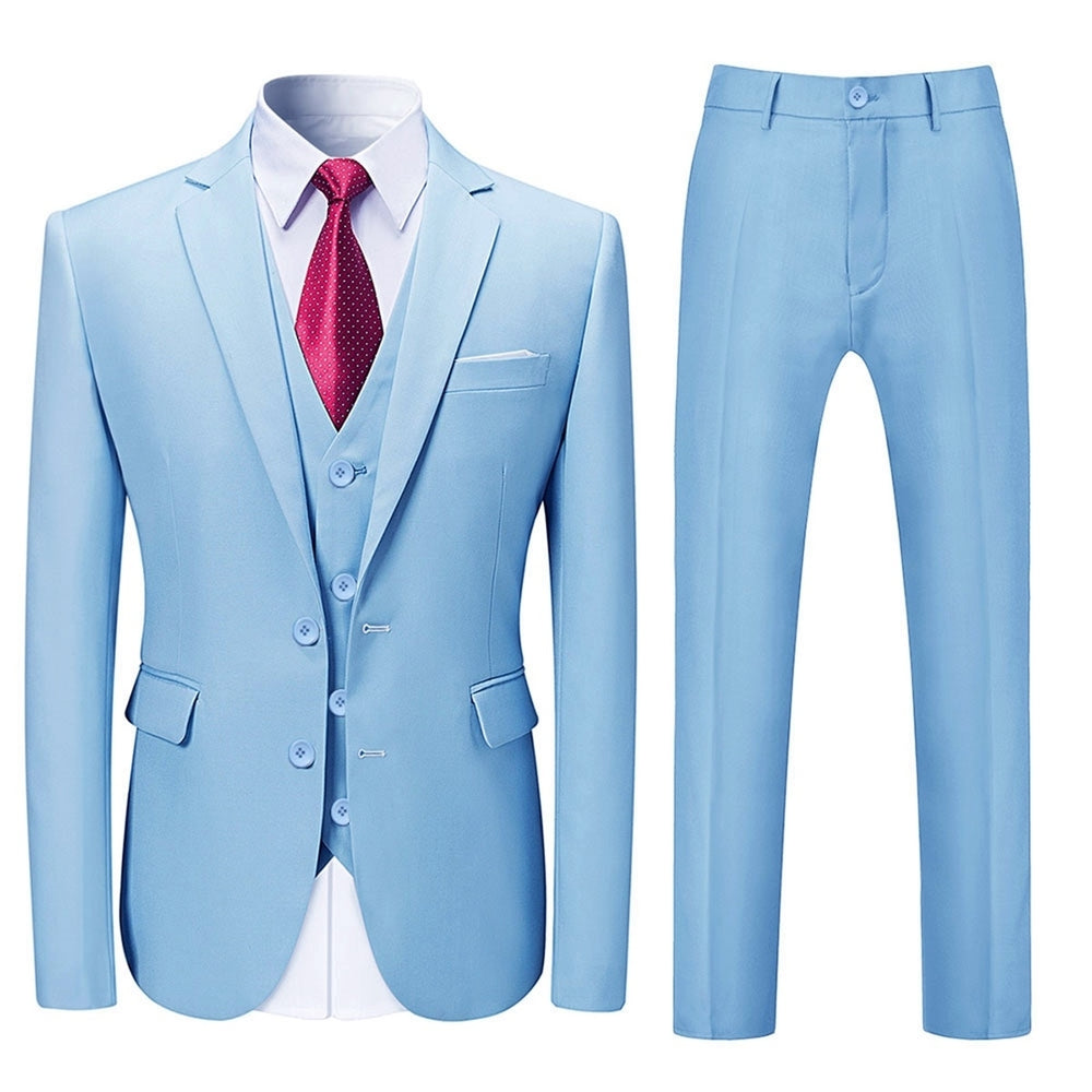 3 Pieces Men Suit Solid Color Business Suit Set Slim Fit Fashion Two Buttons Suits For Wedding Jacket and Vest and Pant Image 2