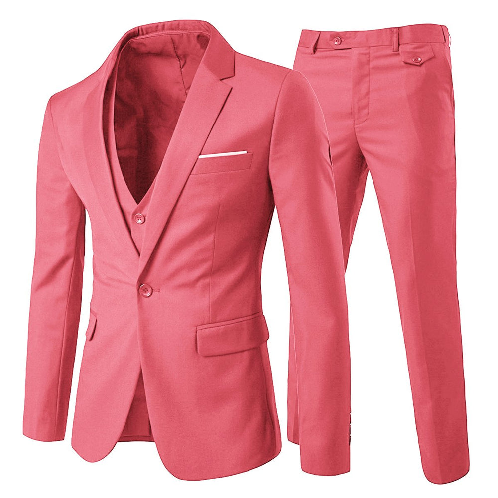 3 Pcs Men Suits Luxury Solid Color Slim Fit Business Suit Set Wedding Date Party Outfits Blazer + Vest + Pant Image 2