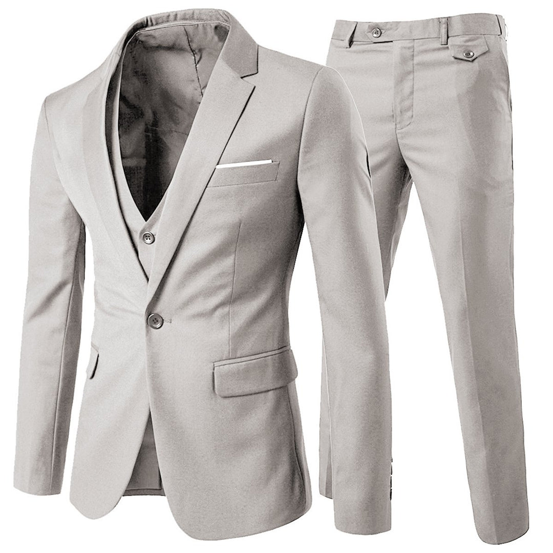 3 Pcs Men Suits Luxury Solid Color Slim Fit Business Suit Set Wedding Date Party Outfits Blazer + Vest + Pant Image 4
