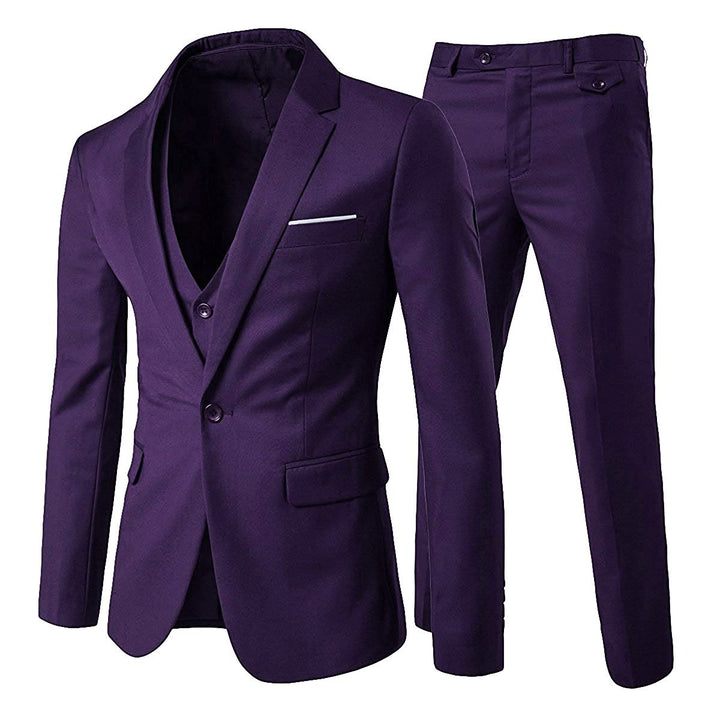 3 Pcs Men Suits Luxury Solid Color Slim Fit Business Suit Set Wedding Date Party Outfits Blazer + Vest + Pant Image 1