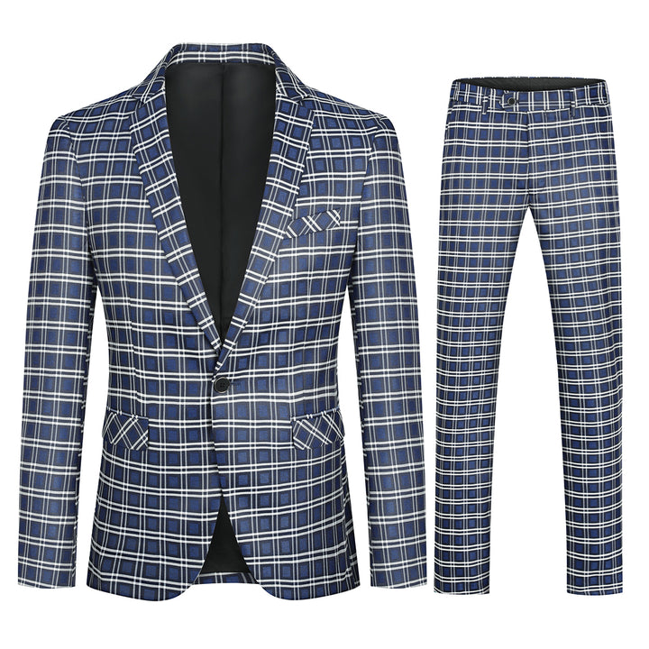 2 Pcs Men Suit Set Wedding Groom Autumn Retro Plaid Slim Fit One Button Business Formal Suits Male Blazer Trousers Image 1