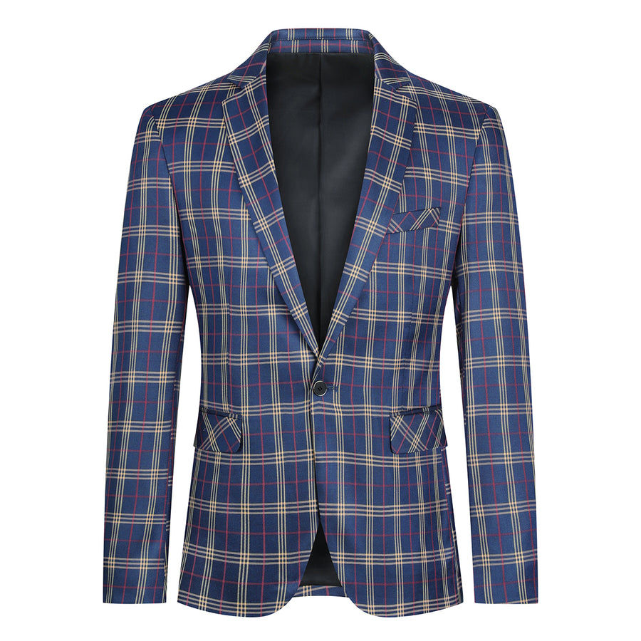 Mens Plaid Blazers Casual Sport Coat One Button Suit Slim Fit Notched Lapel Jackets for Daily Image 1