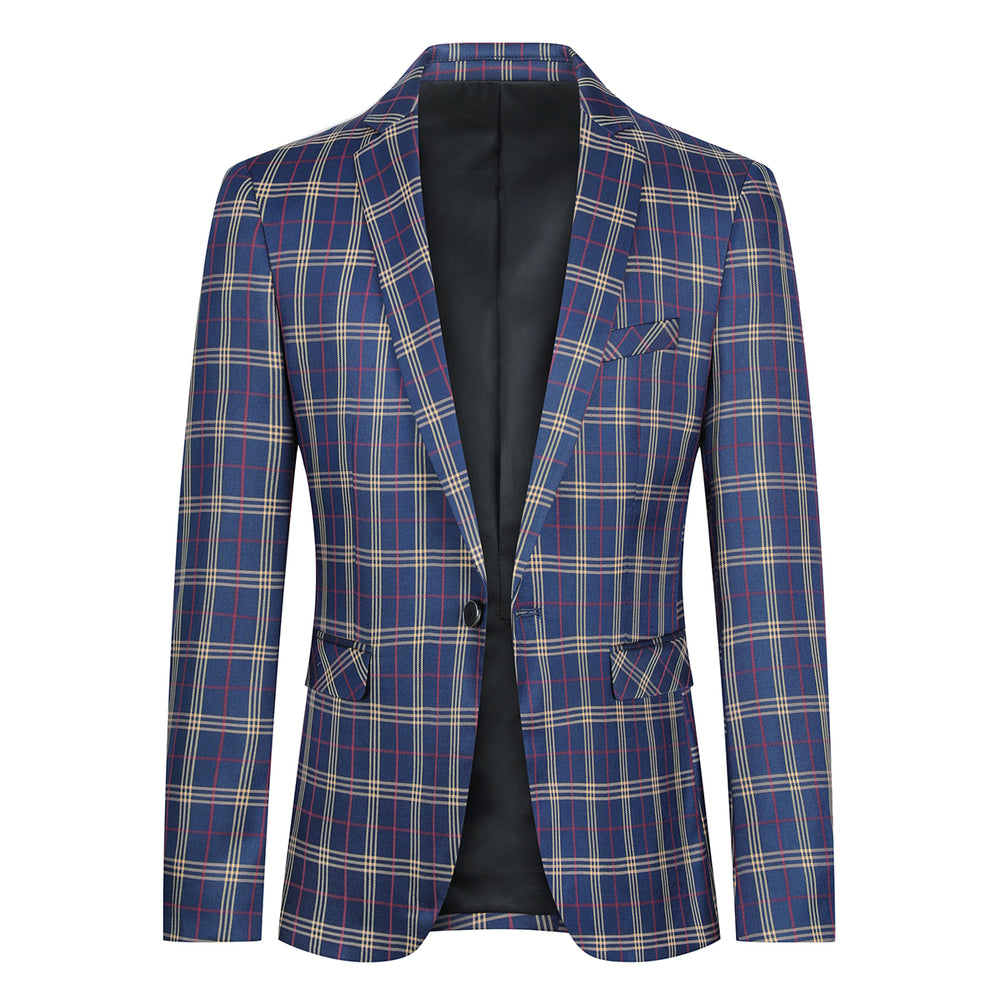 Mens Plaid Blazers Casual Sport Coat One Button Suit Slim Fit Notched Lapel Jackets for Daily Image 2