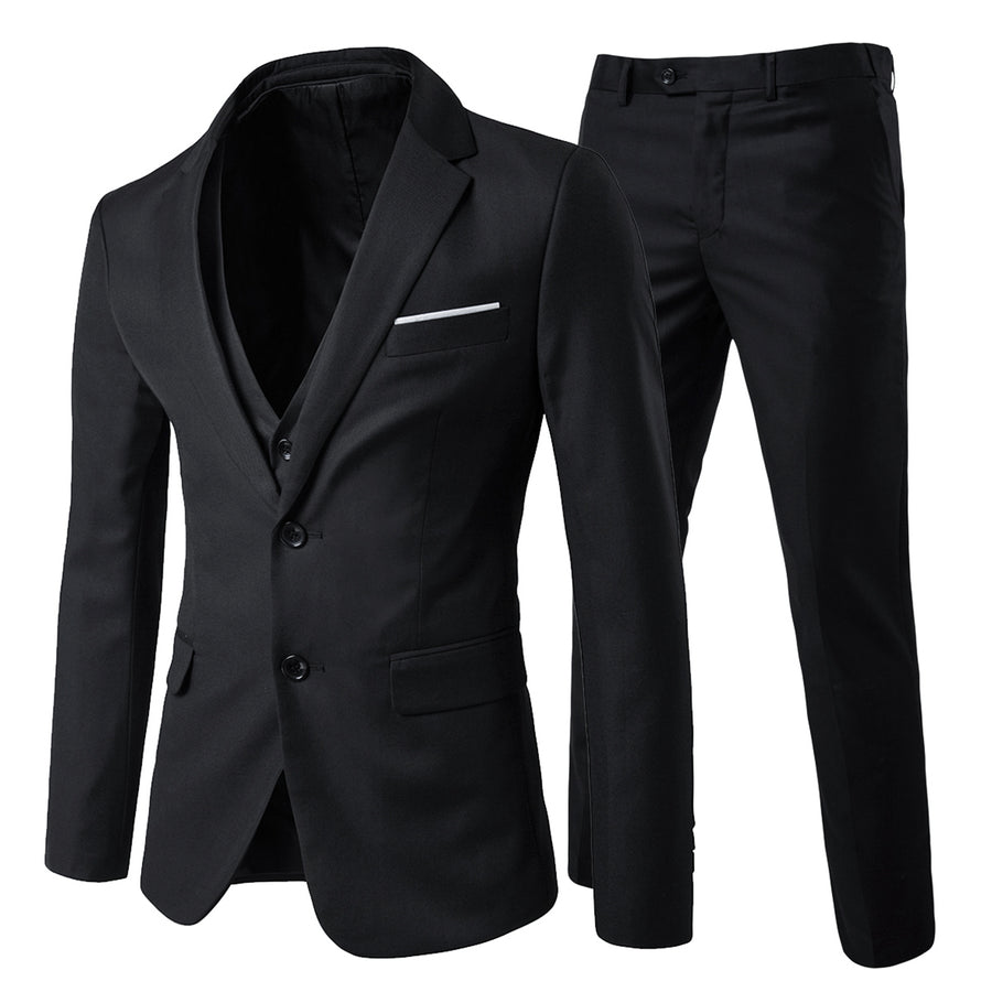 Men 3 Piece Business Suit Slim Fit Solid Color Single Breasted Wedding Party Tuxedos Autumn Male Dress Suits Blazer and Image 1