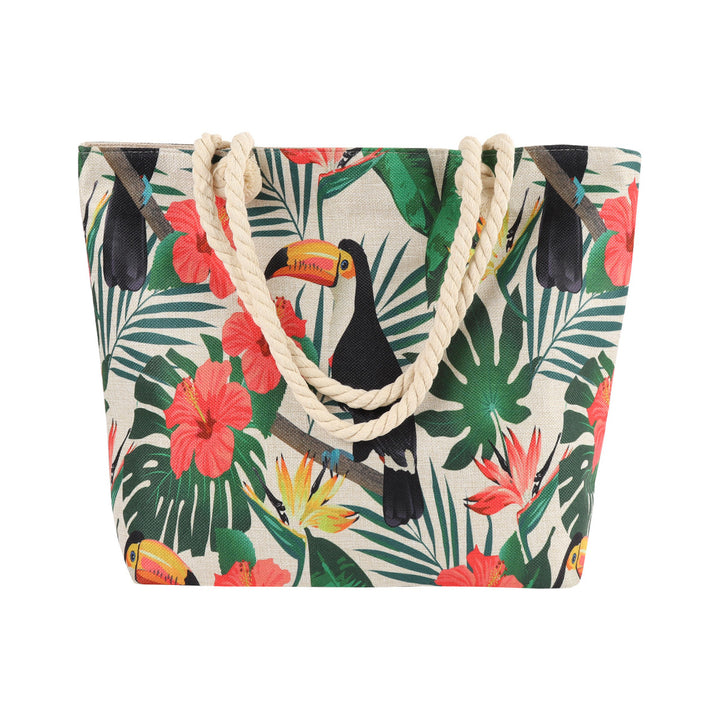 Canvas Tote Bag Toucan Bird Beach Bag Tropical Summer Cute Ladies Tote Bag Shoulder Tote Bag Zippered with Pocket Image 3