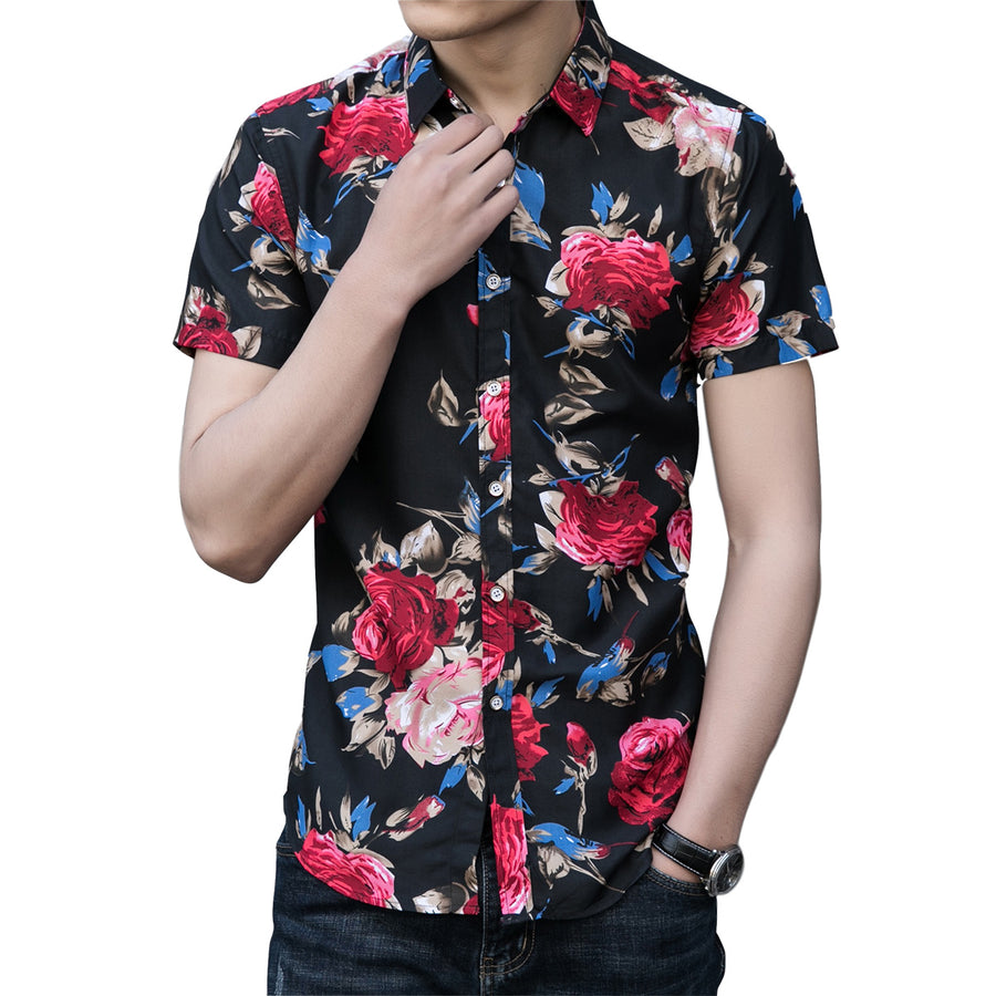Men Shirt Short Sleeve Hawaiian Shirt Men Summer Floral Print Casual Button Down Fashion Beach Shirts Image 1