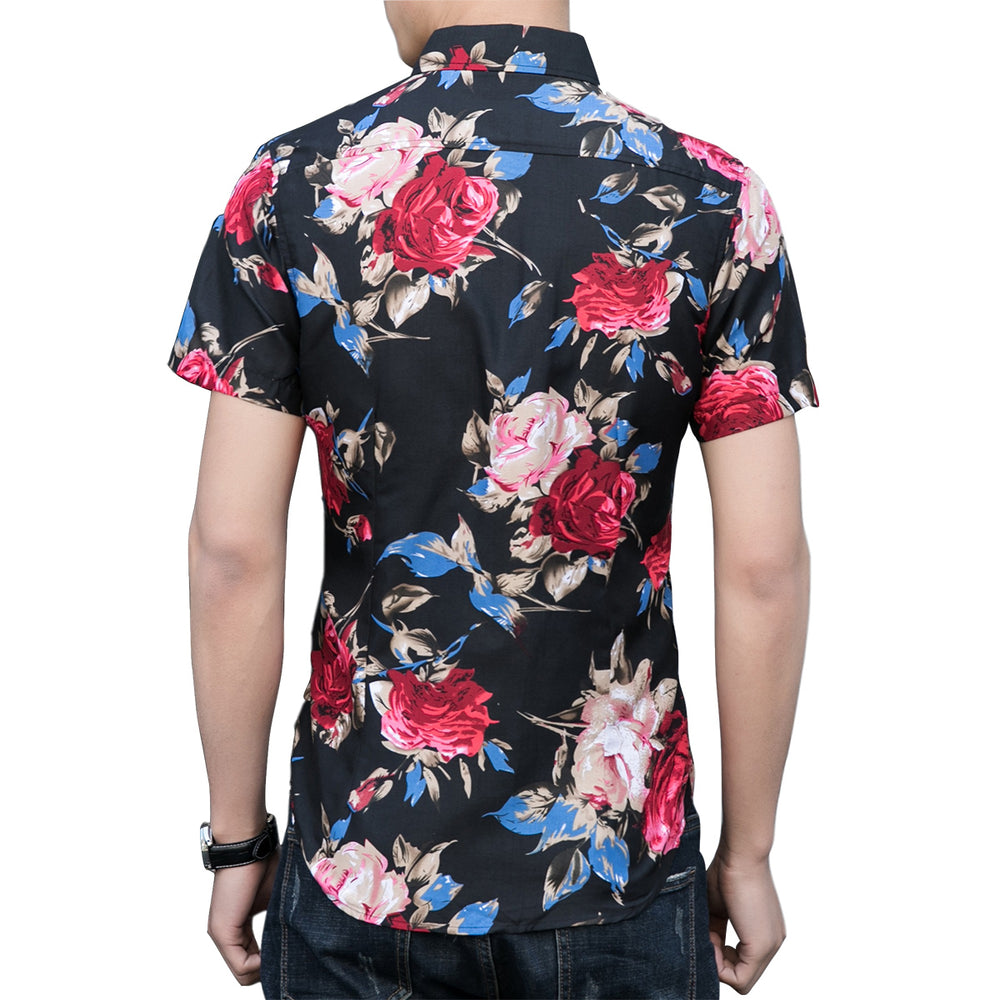 Men Shirt Short Sleeve Hawaiian Shirt Men Summer Floral Print Casual Button Down Fashion Beach Shirts Image 2