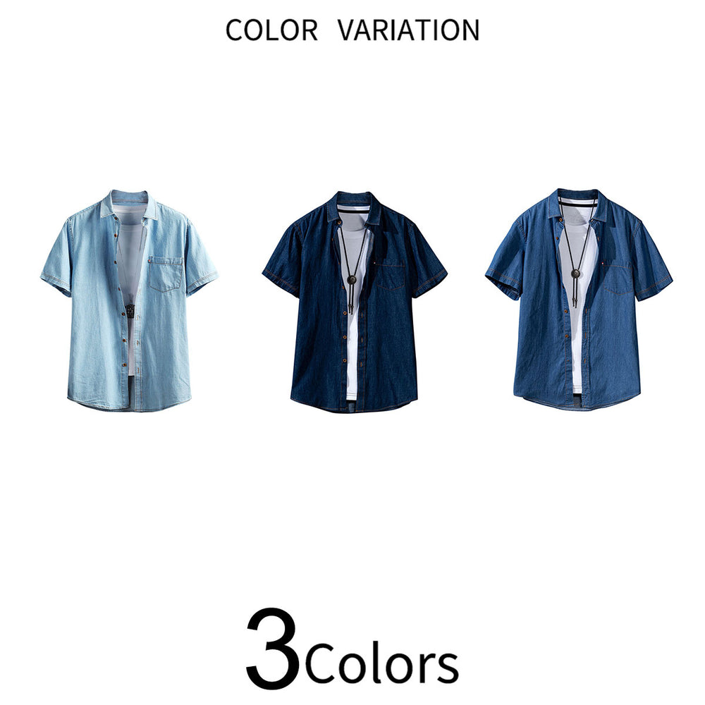 Men Casual Summer Shirt Solid Color Short Sleeve Turn Down Collar Single Breasted Streetwear Fashion Men Blouse Image 2