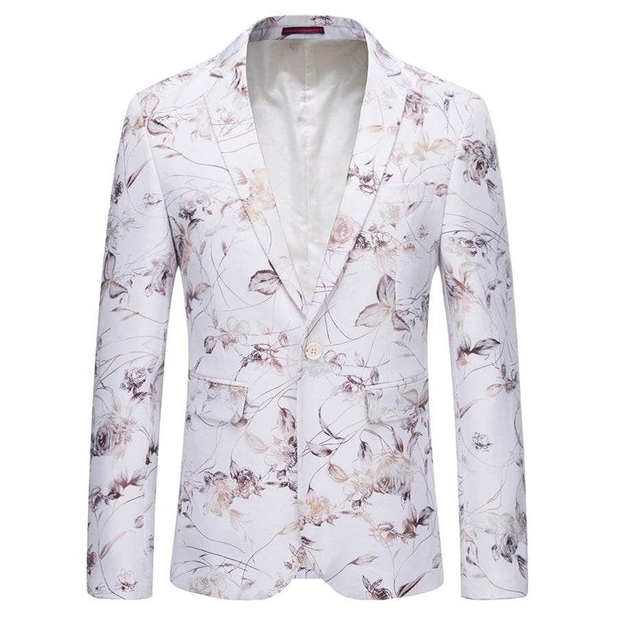 Men Print Blazer Slim Fit Floral Men Stage Business Casual Notched One Button Luxury Autumn Fashion Jacket Image 1