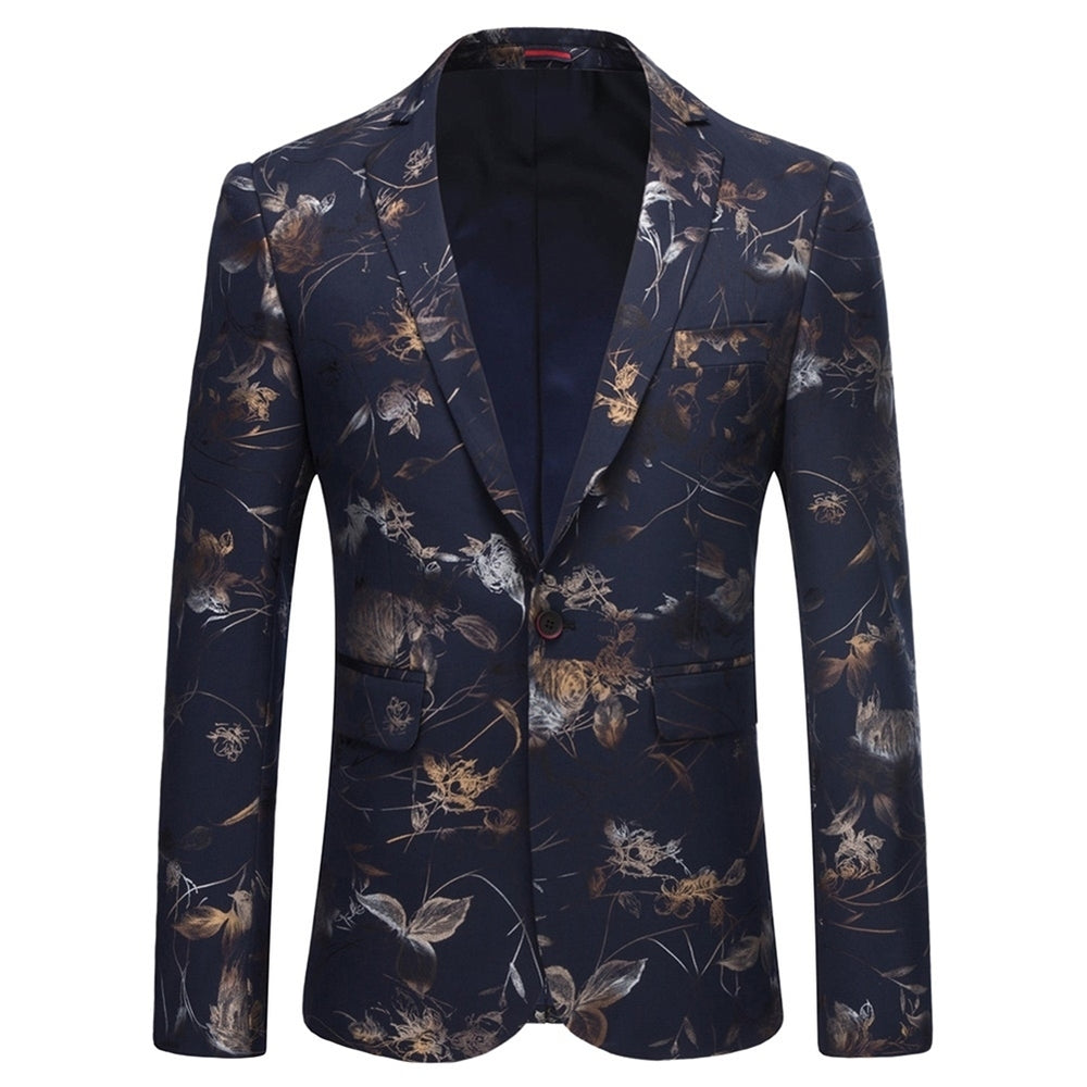 Men Print Blazer Slim Fit Floral Men Stage Business Casual Notched One Button Luxury Autumn Fashion Jacket Image 2