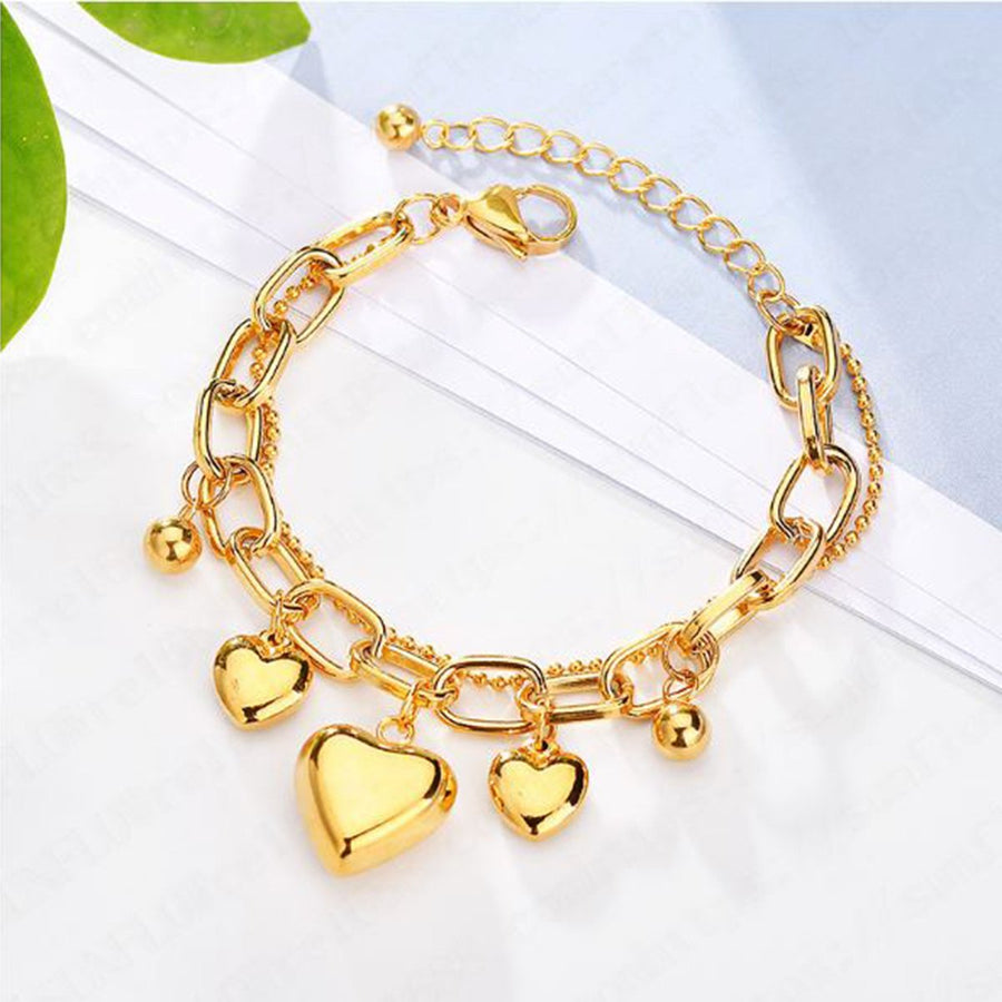 Women Jewelry Gold Filled Tarnish Free Heart Charm Multichain Bracelet Image 1