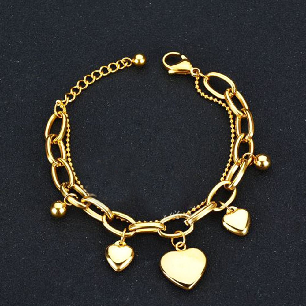 Women Jewelry Gold Filled Tarnish Free Heart Charm Multichain Bracelet Image 2