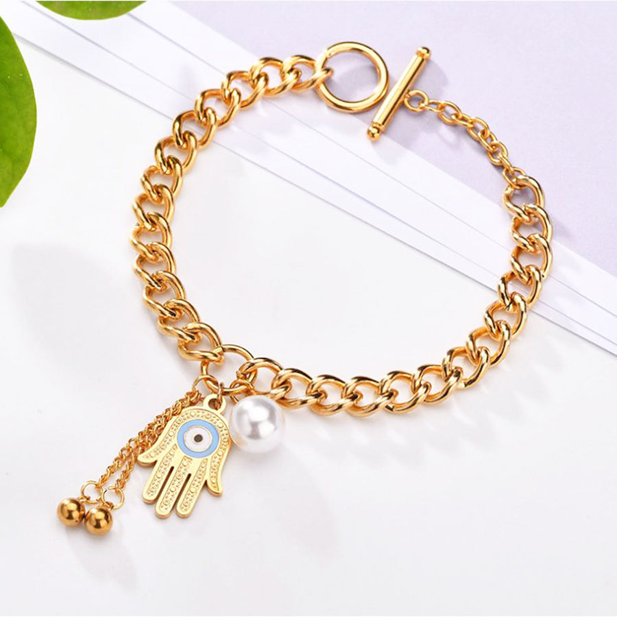 Women Gold Filled Good Luck Evil Eye Hand Charm Hamsa Hand Bracelet Jewelry Protection Gift Image 1