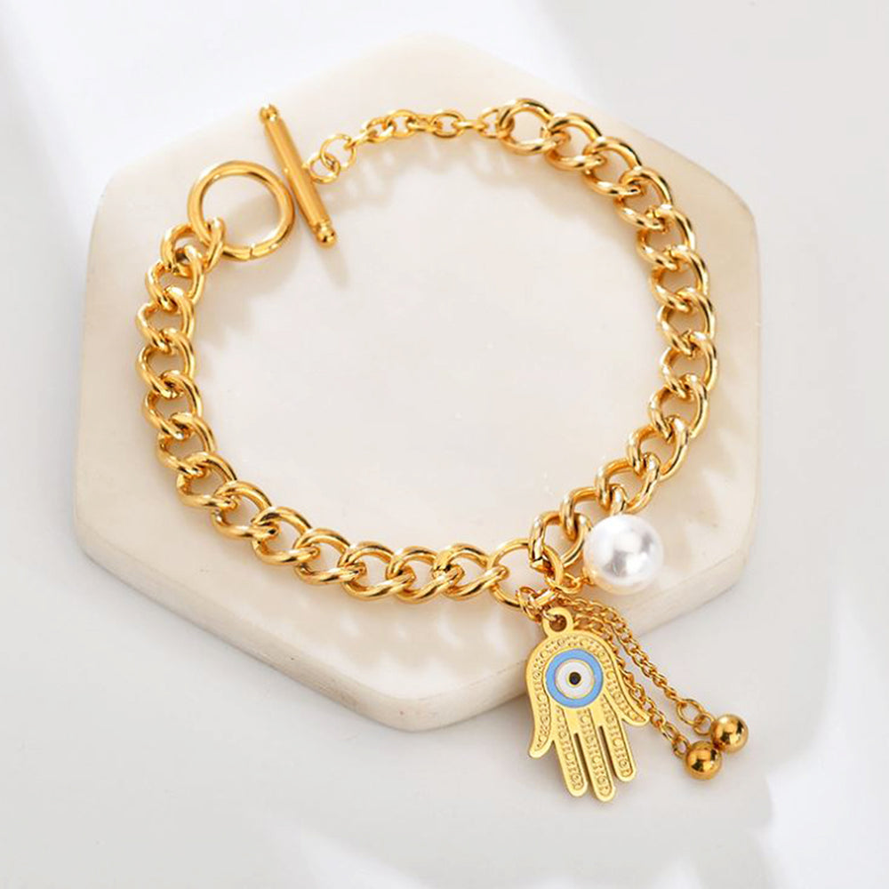 Women Gold Filled Good Luck Evil Eye Hand Charm Hamsa Hand Bracelet Jewelry Protection Gift Image 2