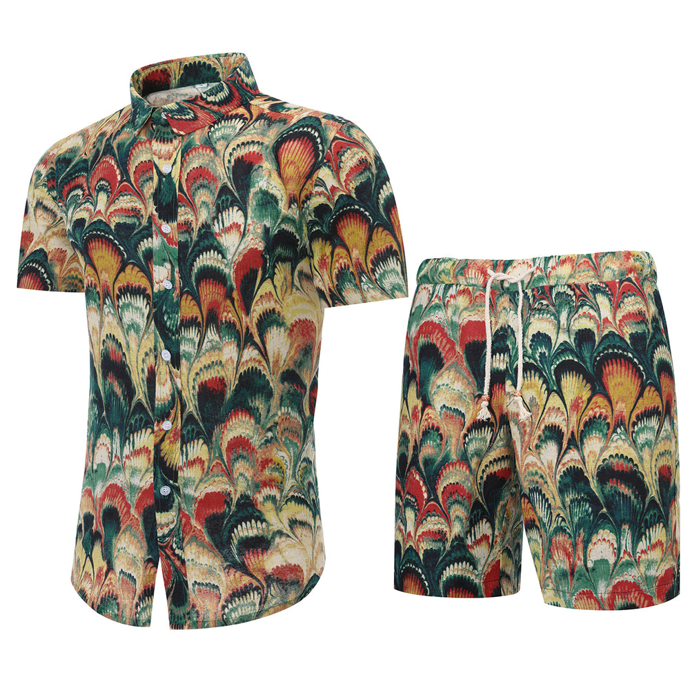 Summer Men Tracksuit 2 Piece Set Hawaiian Printing Shorts Set Casual Short Sleeve Lapel Button Down Shirt And Shorts Image 2