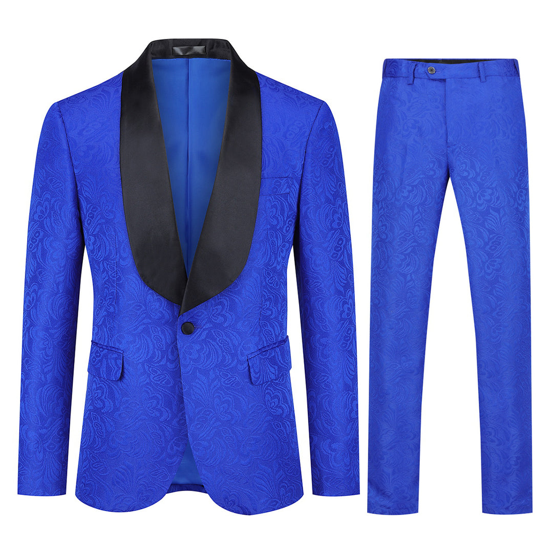 2PCS Men Suit Slim Fit Men Wedding Dress Suits Jacquard One Button Shawl Collar Elegant Party Date Blazer Pants Set Image 1