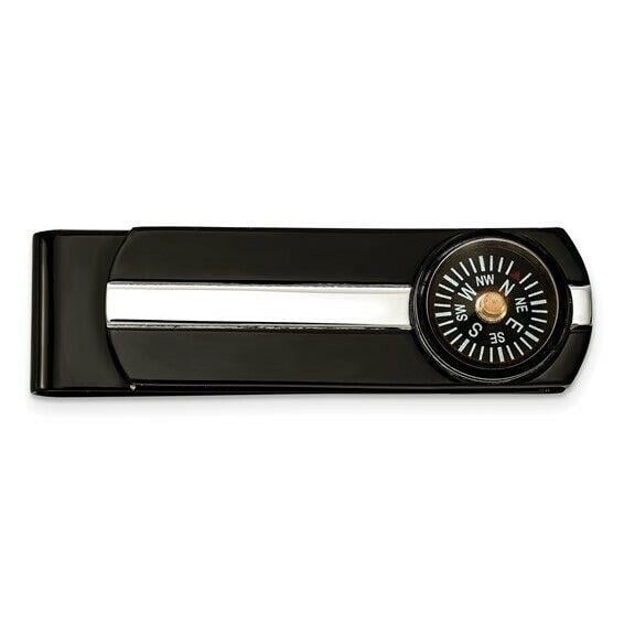 Stainless Steel Polished Black IP-Plated Functional Compass Money Clip Image 1