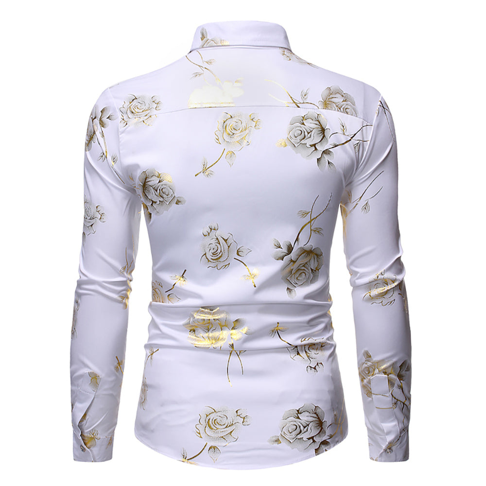 Men Dress Shirt Business Floral Print Men Blouse Long Sleeve Autumn Casual Slim Fit Male Button Down Shirts Image 2