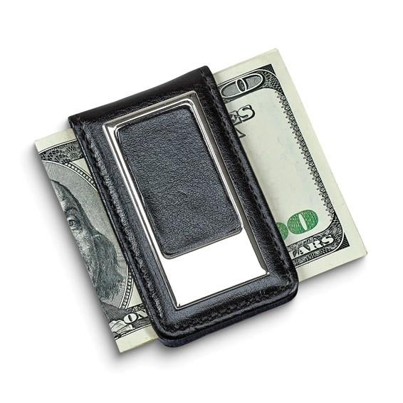 Black Faux Leather Magnetic Nickel-plated Money Clip Image 2