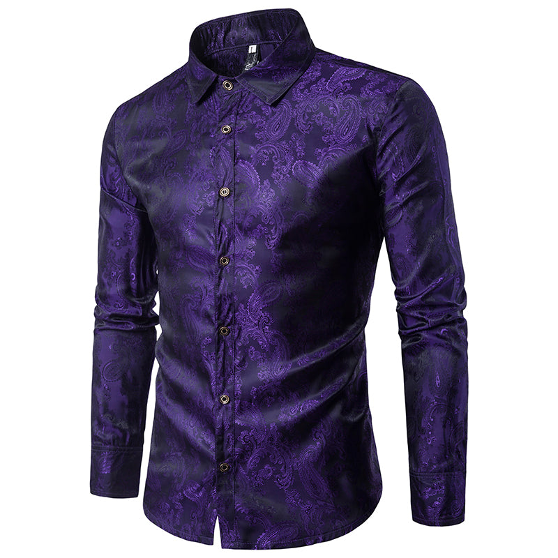 Men Paisley Shirt Fashion Dress Shirts Retro Embroidered Long Sleeve Blouse Loose Party Button Down Tops Autumn Image 1