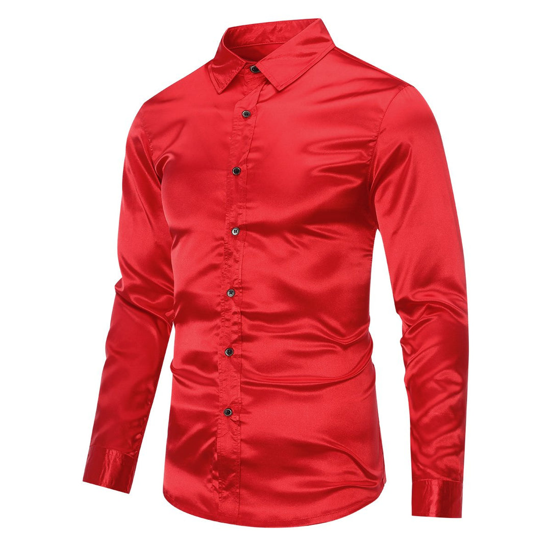 Men Shirt Luxury Stain Long Sleeve Top Fashion Business Dress Shirts Autumn Solid Color Button Up Work Blouse Image 1