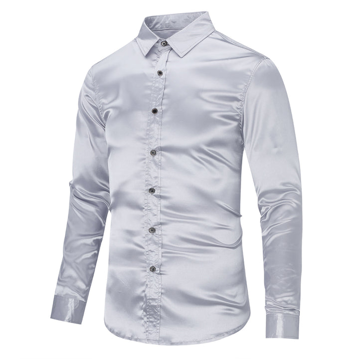 Men Shirt Luxury Stain Long Sleeve Top Fashion Business Dress Shirts Autumn Solid Color Button Up Work Blouse Image 4
