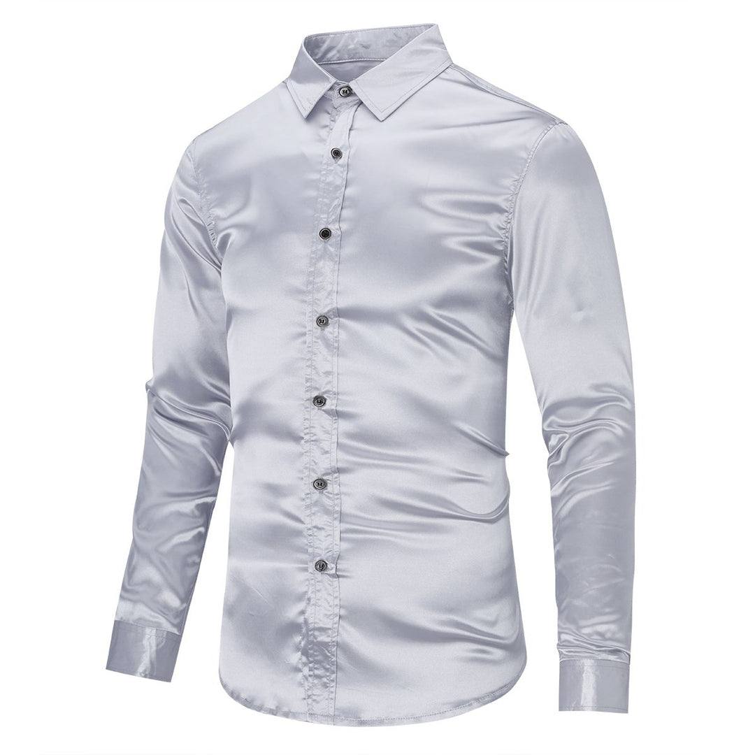 Men Shirt Luxury Stain Long Sleeve Top Fashion Business Dress Shirts Autumn Solid Color Button Up Work Blouse Image 1
