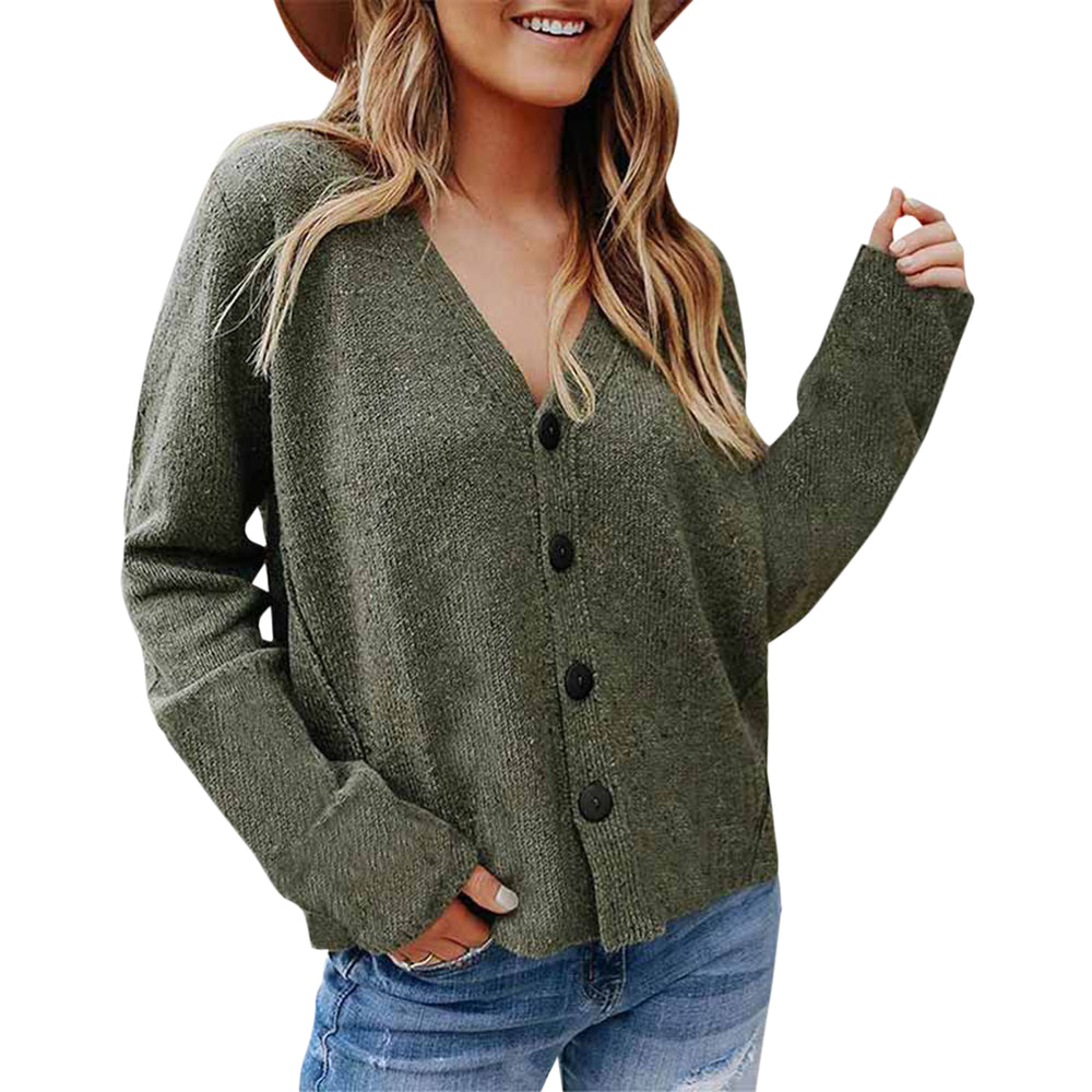 Women Cardigan Sweater Knitted Oversized Sweaters Vintage Long Sleeve Solid Color V Neck Single Breasted Women Cardigan Image 2