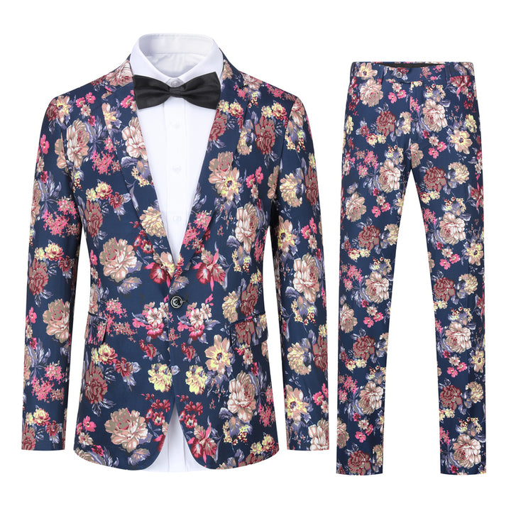 2 Pieces Men Wedding Blazer Set Luxury Floral Print Suit One Button Slim Fit Lapel Business Men Dress Suits Image 4