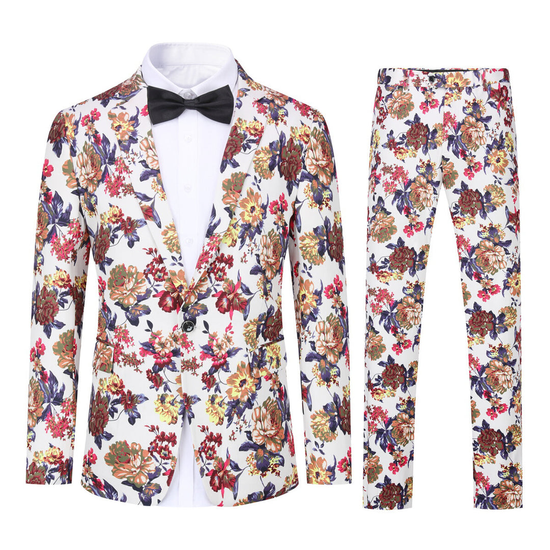 2 Pieces Men Wedding Blazer Set Luxury Floral Print Suit One Button Slim Fit Lapel Business Men Dress Suits Image 3